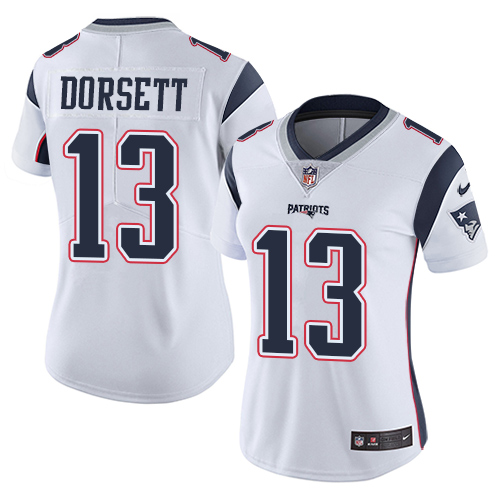 Nike Patriots #13 Phillip Dorsett White Women's Stitched NFL Vapor Untouchable Limited Jersey - Click Image to Close